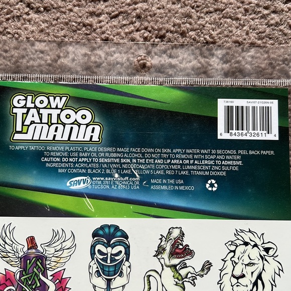 NEW LOT 75 Savvi Glow Tattoo Mania Skull Crossbone Tiger Shark Snake Pirate Lion - Picture 5 of 9